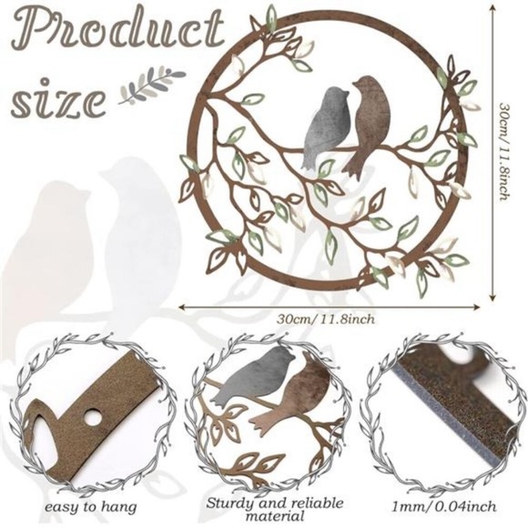 Ferraycle Metal Wall Art Bird on Tree Branch Bird Wall Silhouette Bird Wall Art - Picture 2 of 6